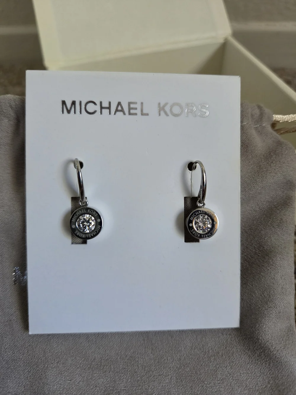 Michael Kors Silver Crystal Hoop Drop Earrings